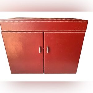 Red Leather Like Jewelry Box Two Doors 4 Drawers with Storage Detachable Mirror